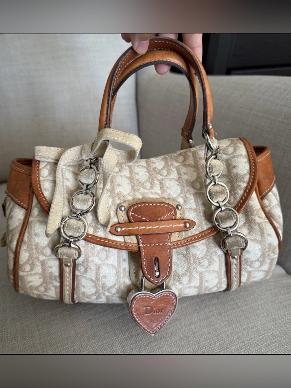 Christian Dior Romantique Trotter Boston Bag Brown & Cream